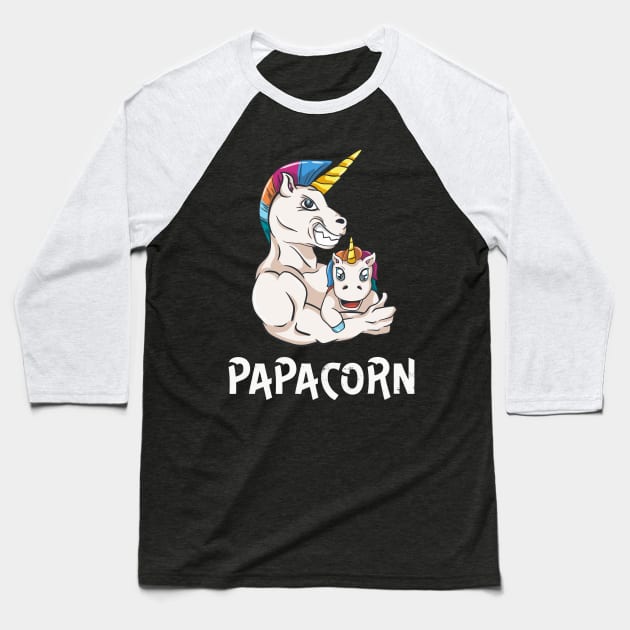 Papacorn Dad Unicorn Father Funny Men Baseball T-Shirt by Foxxy Merch